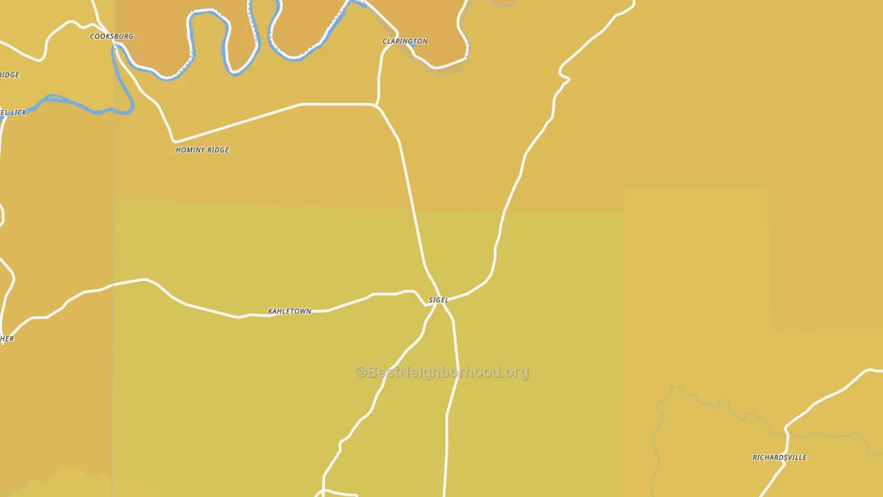 Map of the best neighborhoods in the 15860 area, with better matches in green and worse matches in red
