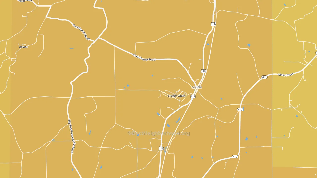 Map of the best neighborhoods in the 15863 area, with better matches in green and worse matches in red