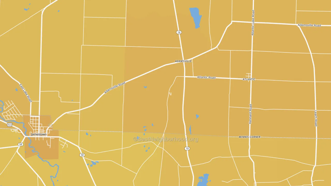 Map of the best neighborhoods in the 16110 area, with better matches in green and worse matches in red