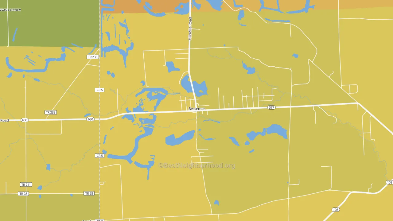 Map of the best neighborhoods in the 16112 area, with better matches in green and worse matches in red