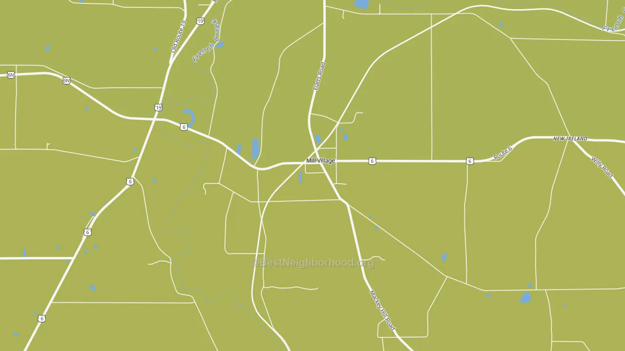 Map of the best neighborhoods in the 16427 area, with better matches in green and worse matches in red