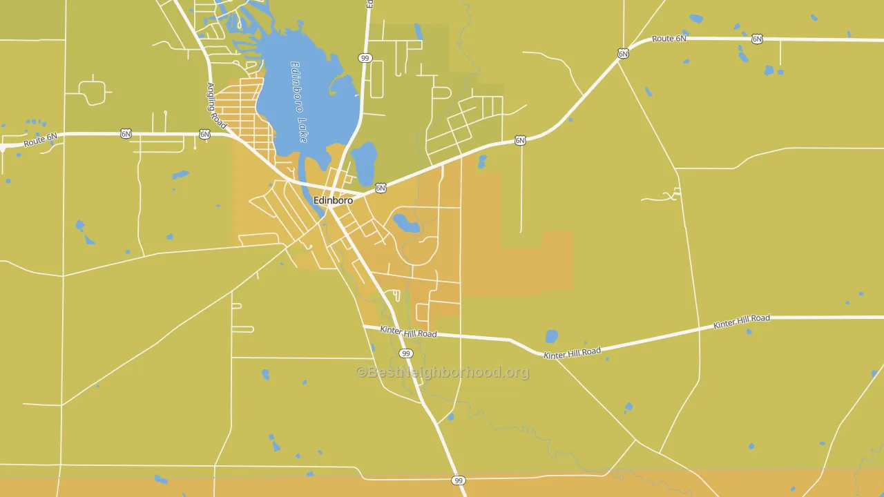 Map of the best neighborhoods in the 16444 area, with better matches in green and worse matches in red