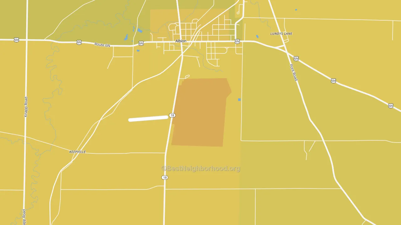 Map of the best neighborhoods in the 16475 area, with better matches in green and worse matches in red