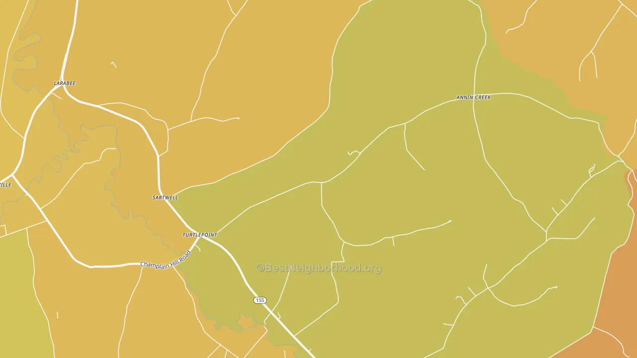 Map of the best neighborhoods in the 16750 area, with better matches in green and worse matches in red