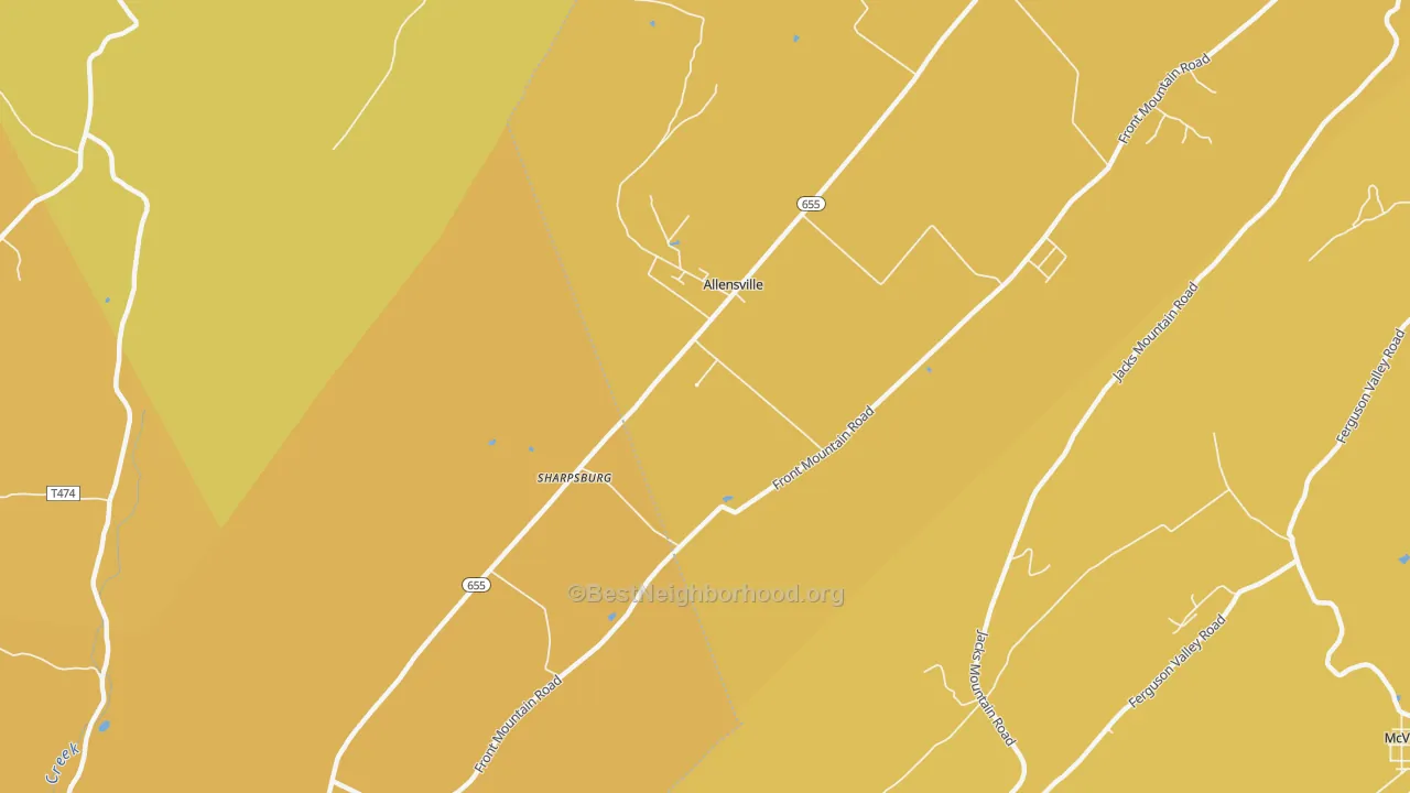 Map of the best neighborhoods in the 17002 area, with better matches in green and worse matches in red