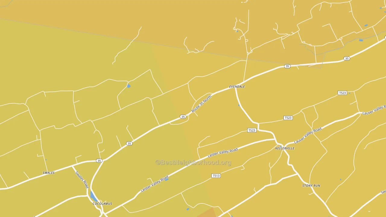 Map of the best neighborhoods in the 17014 area, with better matches in green and worse matches in red