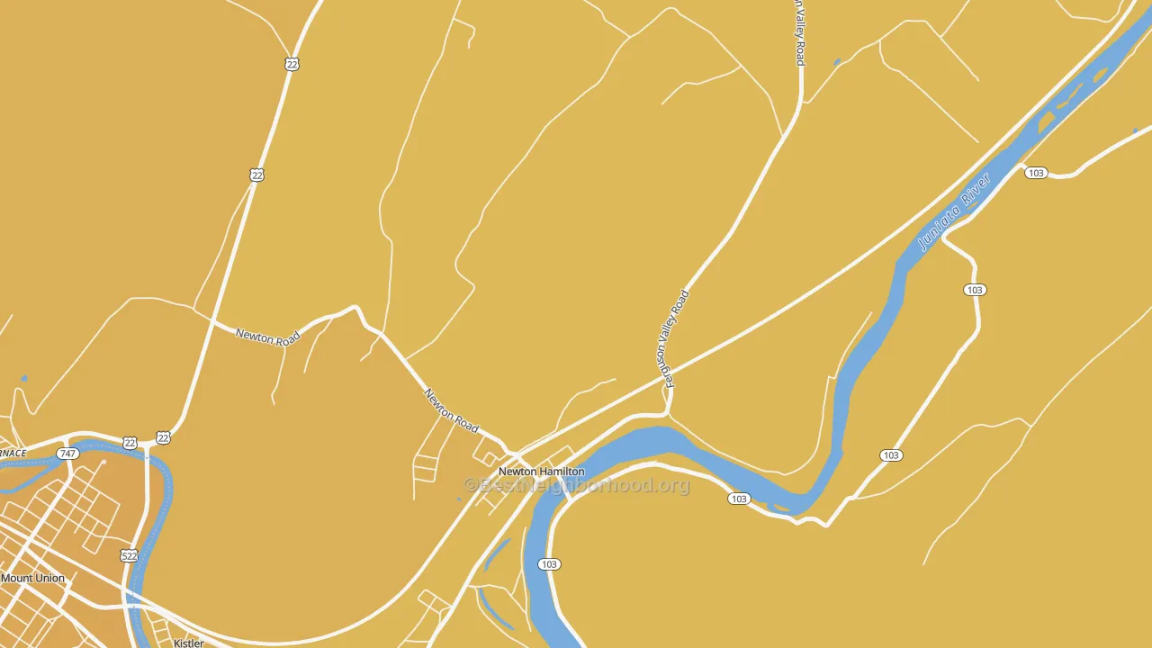 Map of the best neighborhoods in the 17075 area, with better matches in green and worse matches in red
