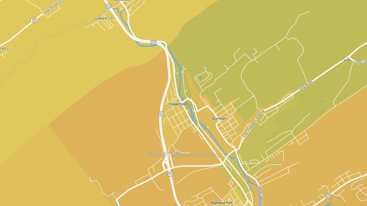 Map of the best neighborhoods in the 17099 area, with better matches in green and worse matches in red