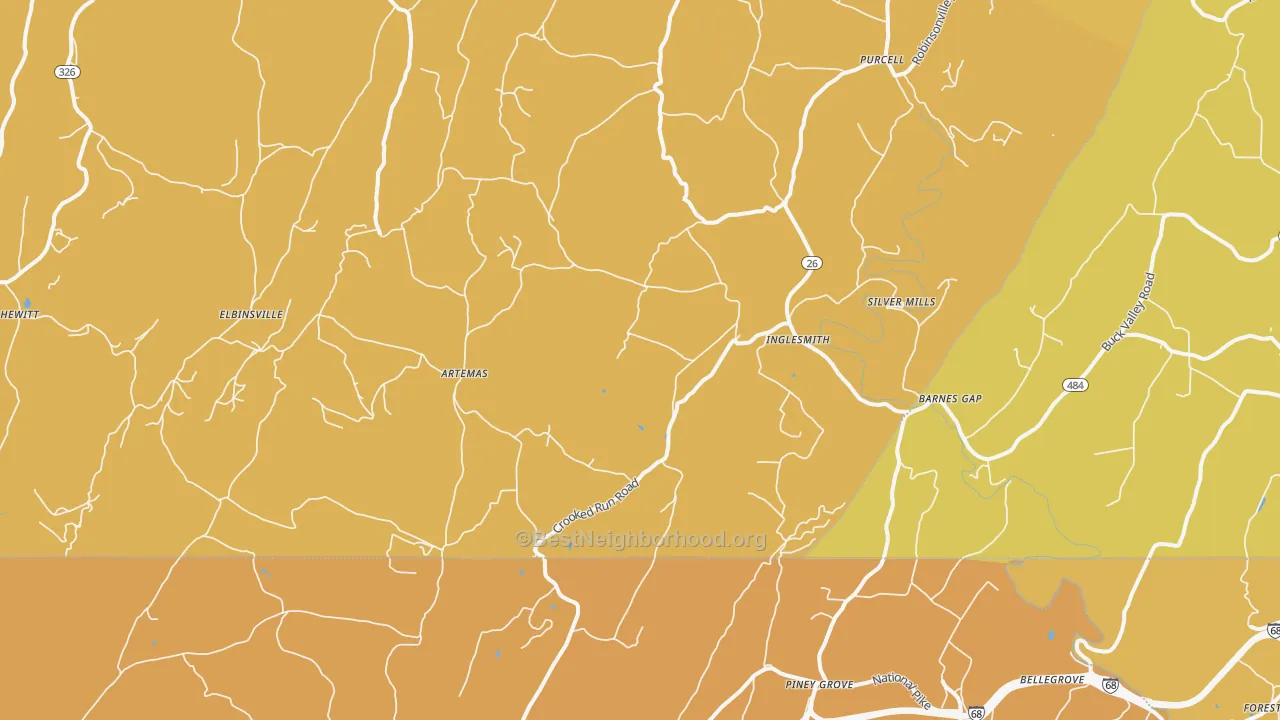 Map of the best neighborhoods in the 17211 area, with better matches in green and worse matches in red