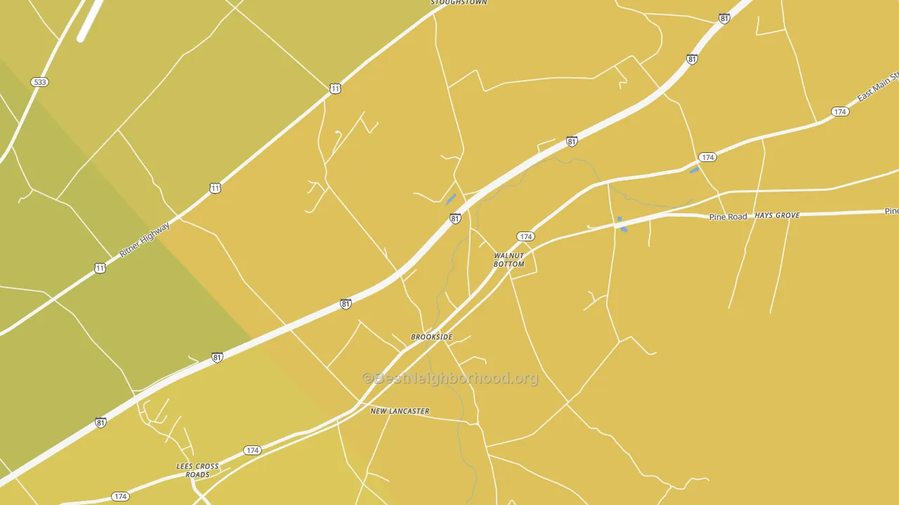Map of the best neighborhoods in the 17266 area, with better matches in green and worse matches in red
