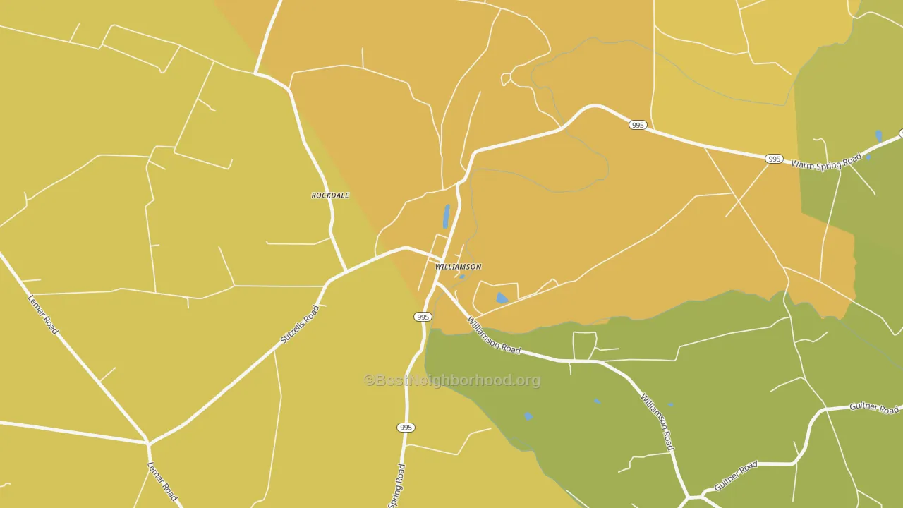 Map of the best neighborhoods in the 17270 area, with better matches in green and worse matches in red