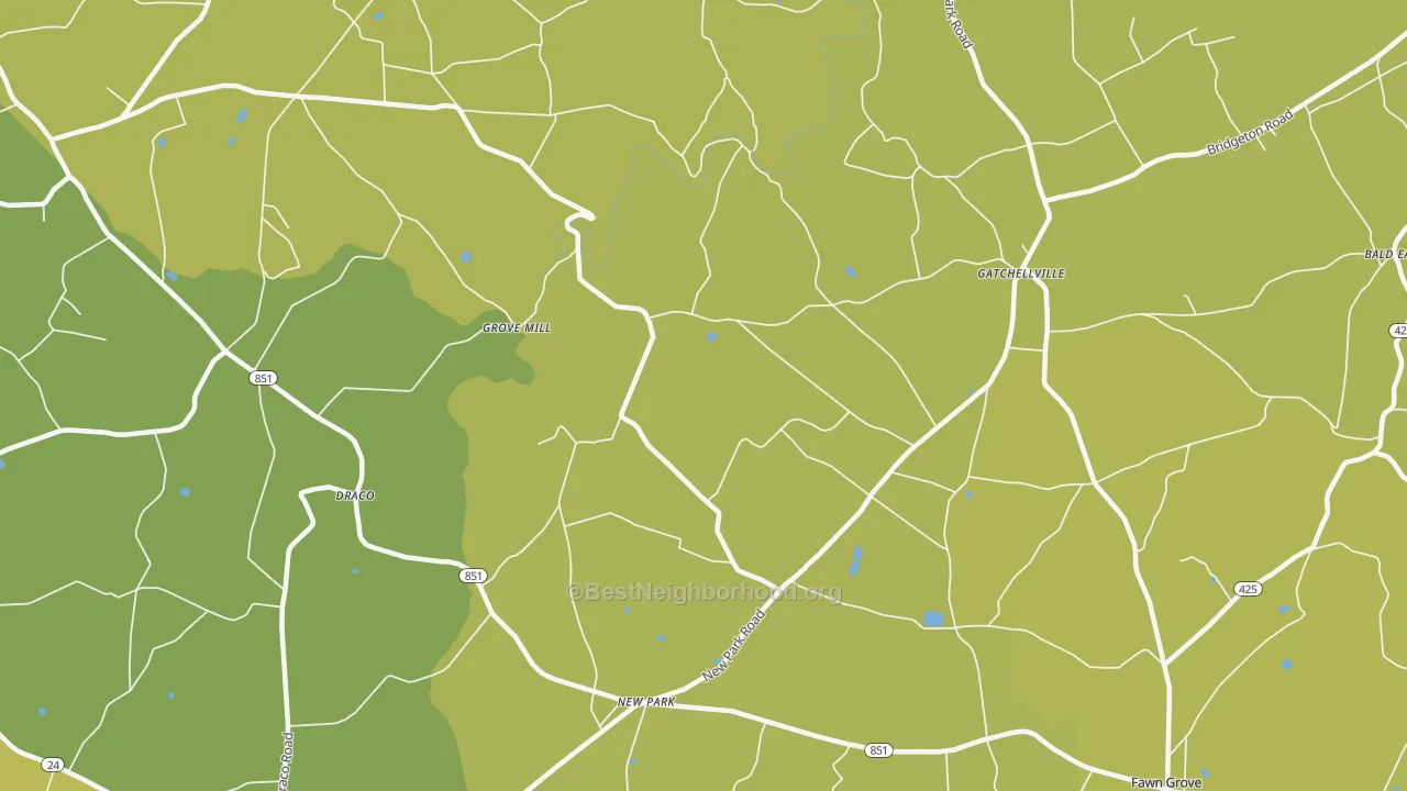 Map of the best neighborhoods in the 17352 area, with better matches in green and worse matches in red