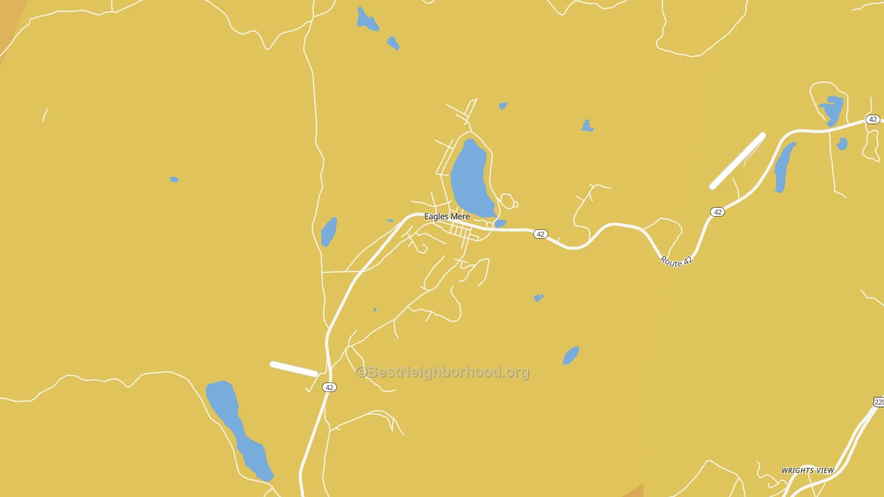 Map of the best neighborhoods in the 17731 area, with better matches in green and worse matches in red