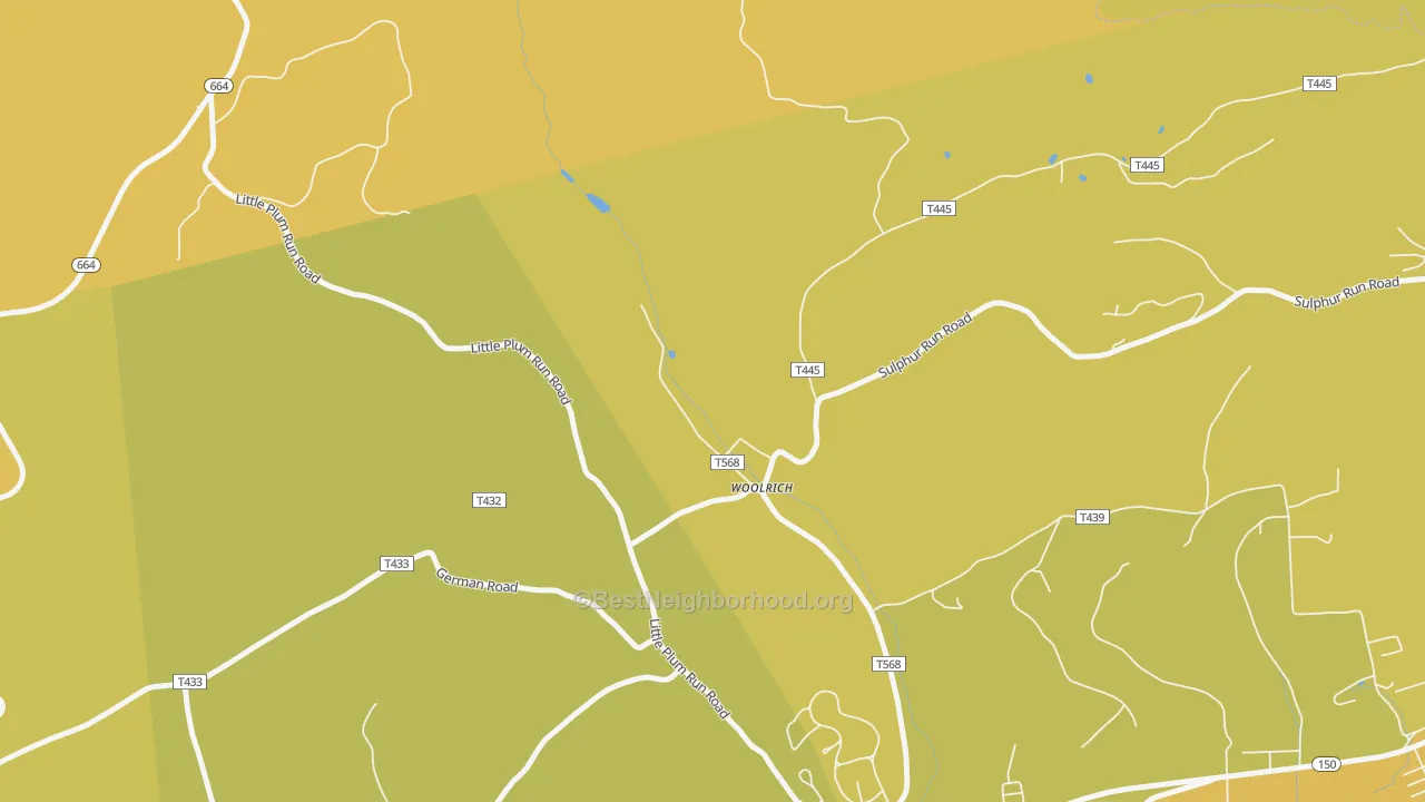 Map of the best neighborhoods in the 17779 area, with better matches in green and worse matches in red