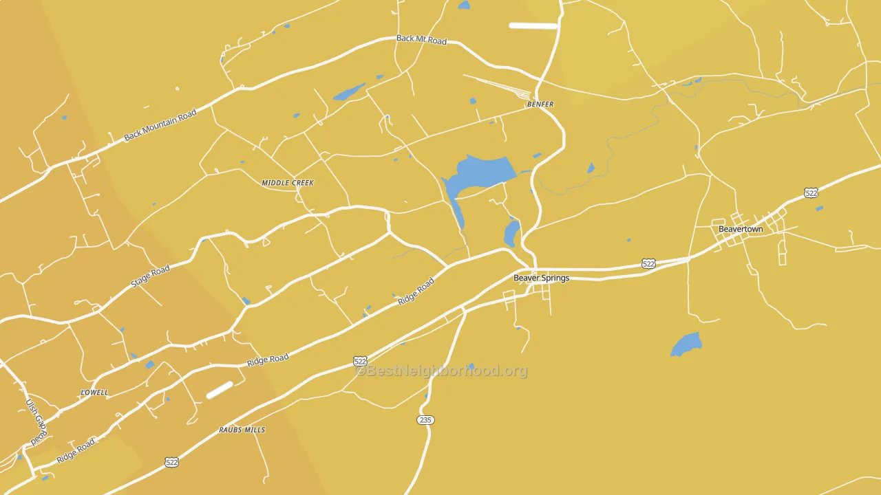 Map of the best neighborhoods in the 17812 area, with better matches in green and worse matches in red