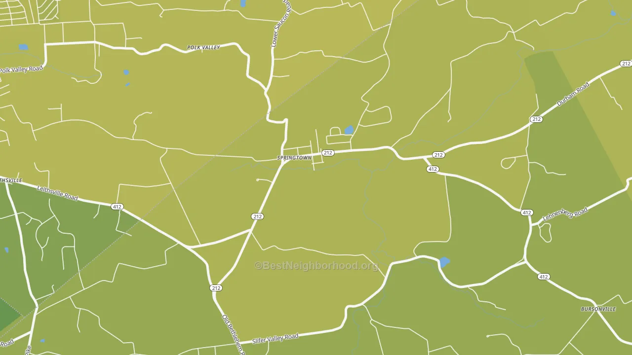 Map of the best neighborhoods in the 18081 area, with better matches in green and worse matches in red