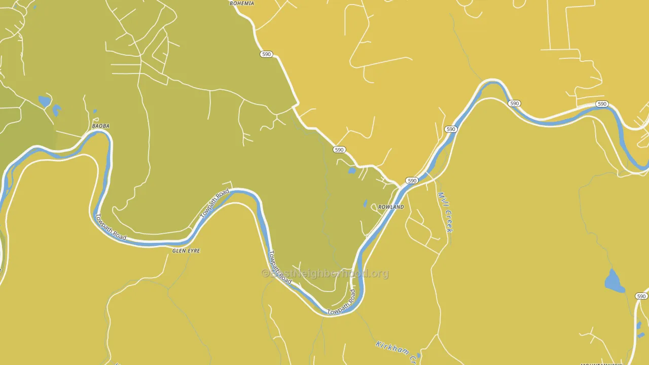Map of the best neighborhoods in the 18457 area, with better matches in green and worse matches in red