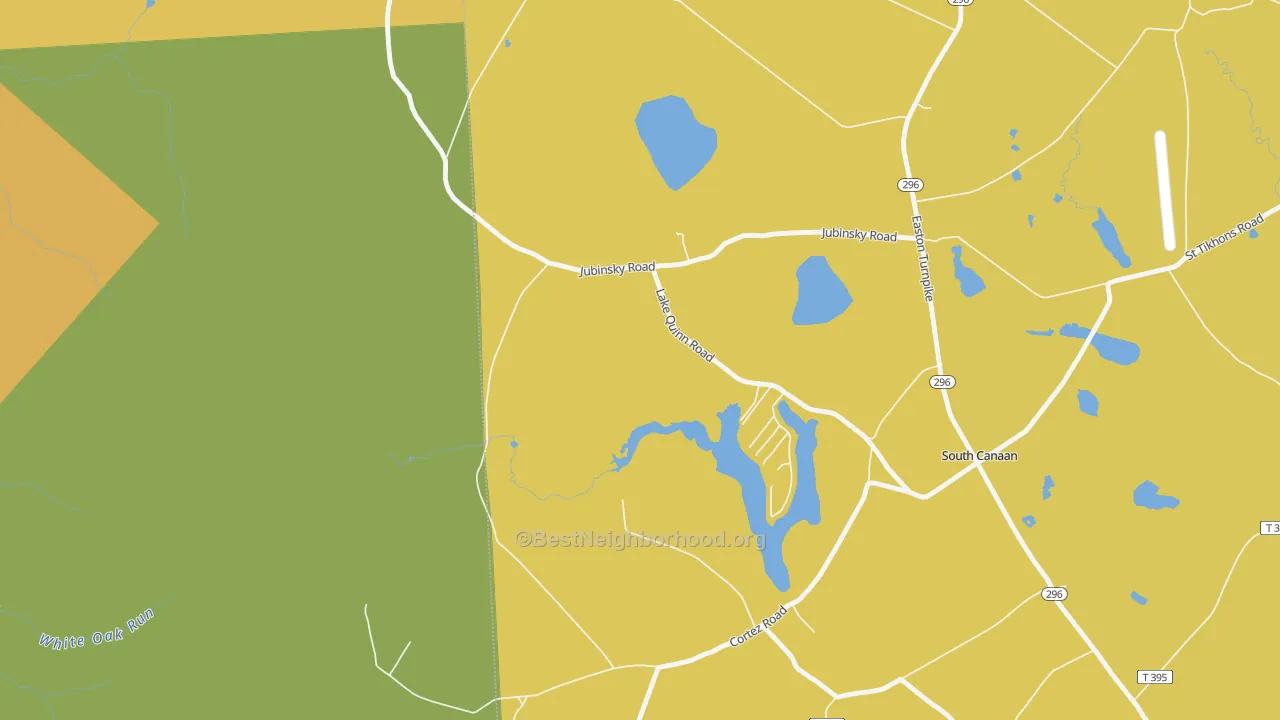 Map of the best neighborhoods in the 18459 area, with better matches in green and worse matches in red