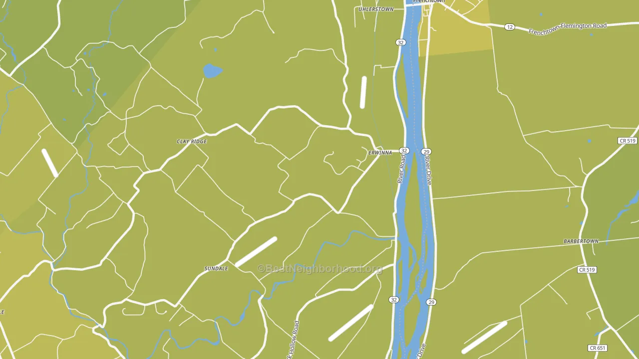 Map of the best neighborhoods in the 18920 area, with better matches in green and worse matches in red