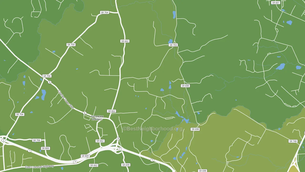 Map of the best neighborhoods in the 20129 area, with better matches in green and worse matches in red