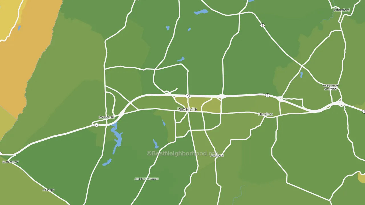 Map of the best neighborhoods in the 20132 area, with better matches in green and worse matches in red