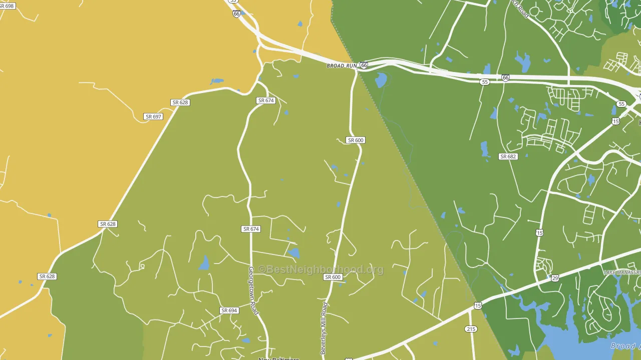 Map of the best neighborhoods in the 20137 area, with better matches in green and worse matches in red