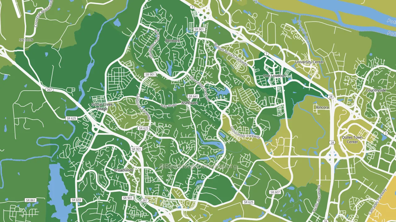 Map of the best neighborhoods in the 20147 area, with better matches in green and worse matches in red