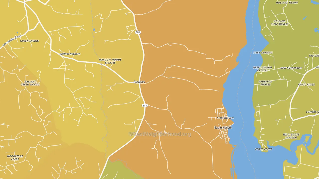 Map of the best neighborhoods in the 20608 area, with better matches in green and worse matches in red