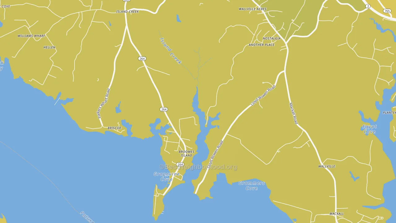 Map of the best neighborhoods in the 20615 area, with better matches in green and worse matches in red