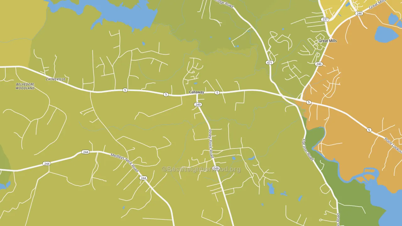 Map of the best neighborhoods in the 20620 area, with better matches in green and worse matches in red