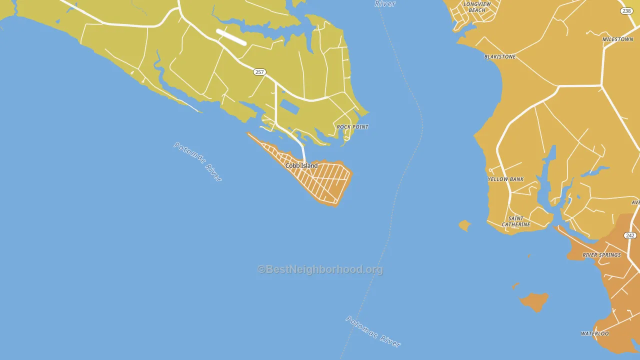 Map of the best neighborhoods in the 20625 area, with better matches in green and worse matches in red