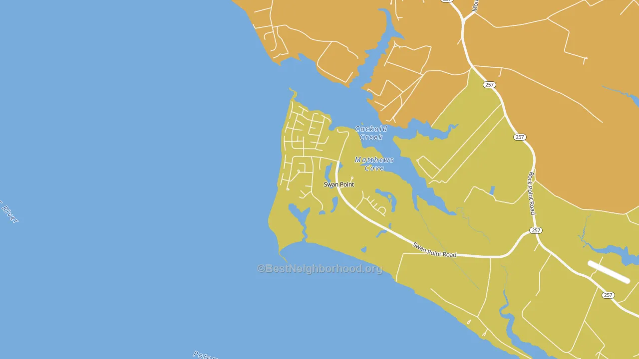 Map of the best neighborhoods in the 20645 area, with better matches in green and worse matches in red