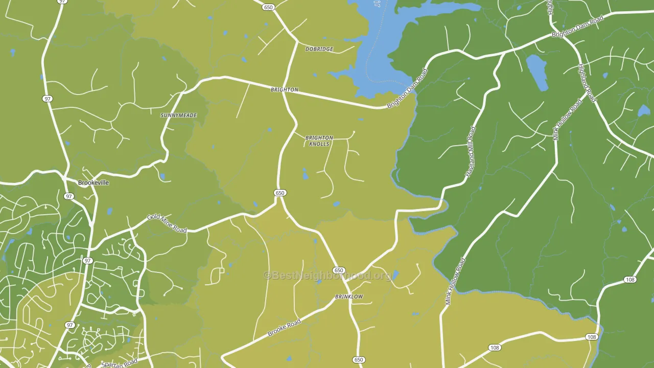 Map of the best neighborhoods in the 20862 area, with better matches in green and worse matches in red