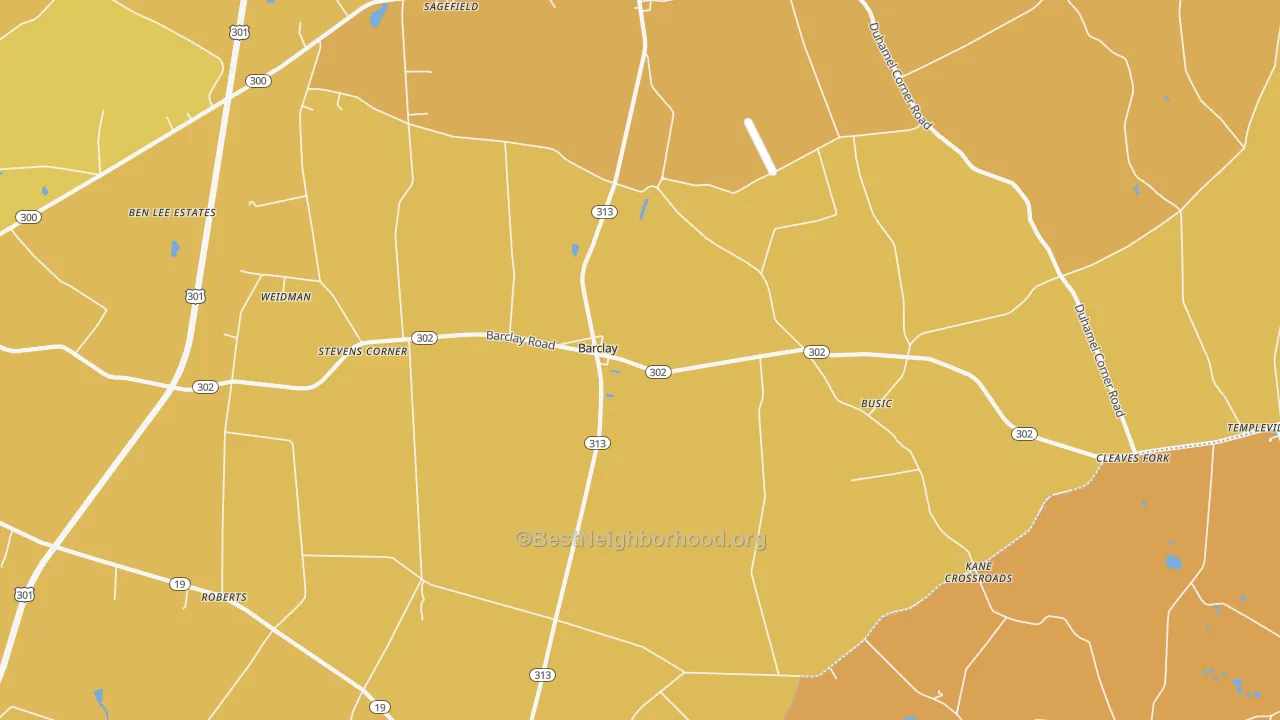 Map of the best neighborhoods in the 21607 area, with better matches in green and worse matches in red