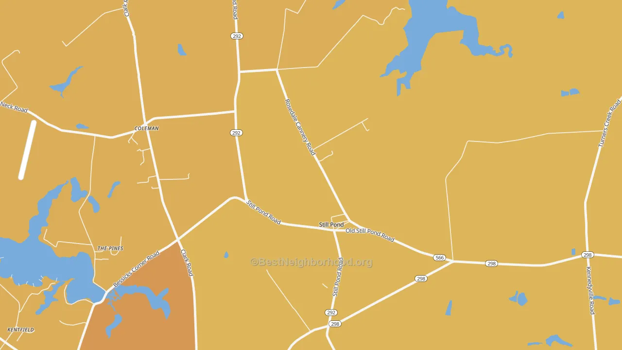 Map of the best neighborhoods in the 21667 area, with better matches in green and worse matches in red