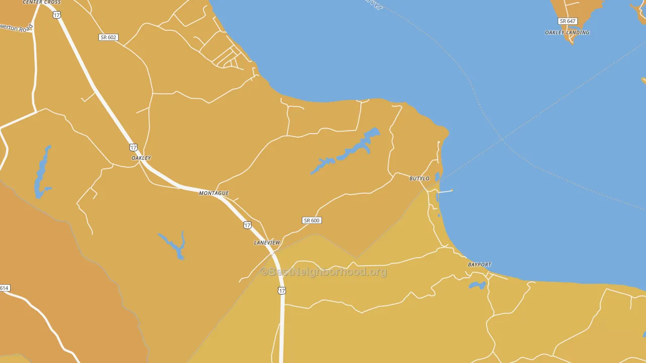 Map of the best neighborhoods in the 22504 area, with better matches in green and worse matches in red