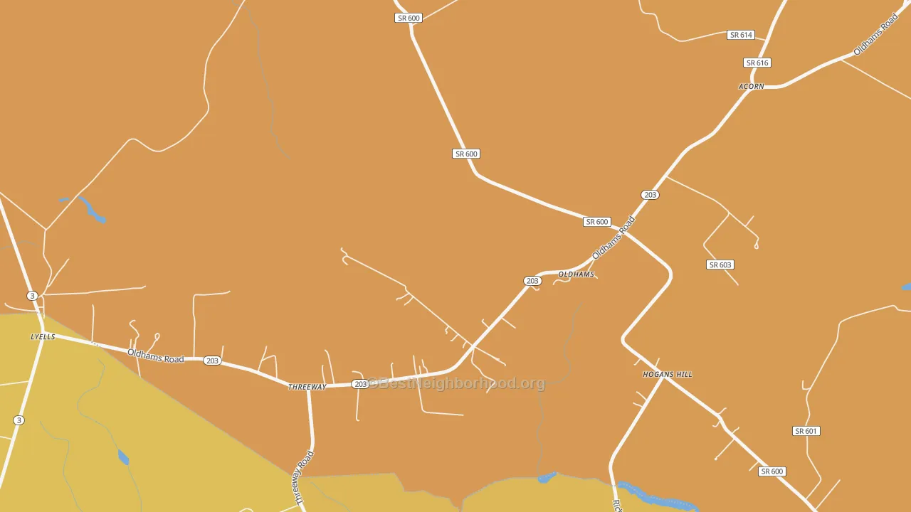 Map of the best neighborhoods in the 22529 area, with better matches in green and worse matches in red