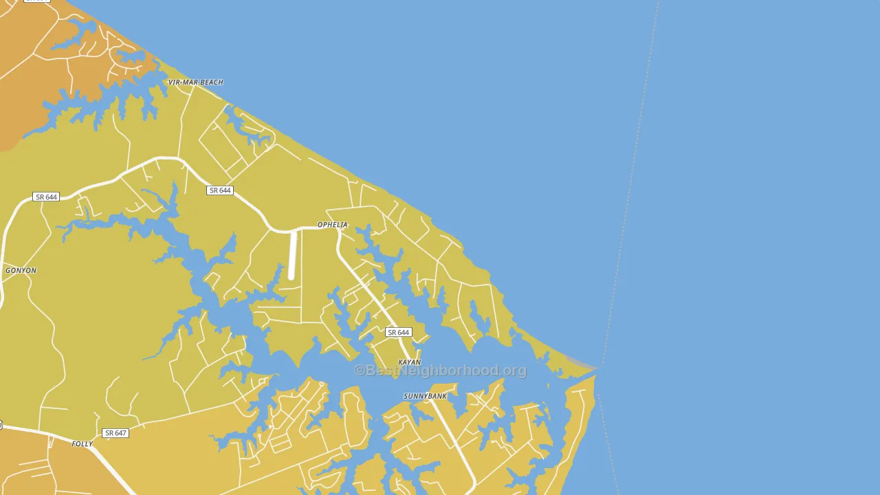 Map of the best neighborhoods in the 22530 area, with better matches in green and worse matches in red