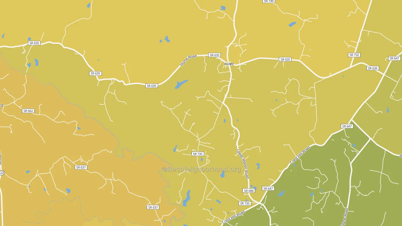 Map of the best neighborhoods in the 22639 area, with better matches in green and worse matches in red