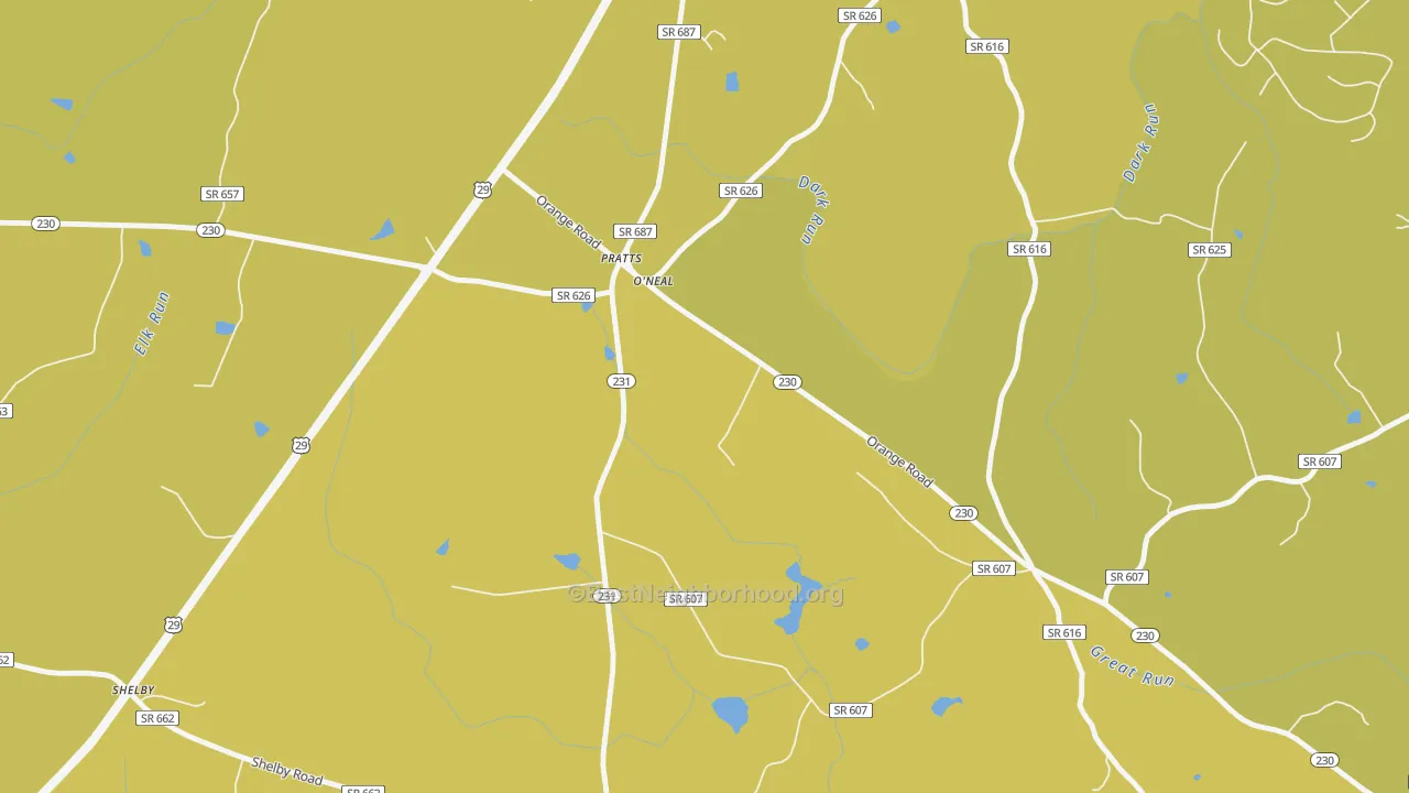 Map of the best neighborhoods in the 22731 area, with better matches in green and worse matches in red