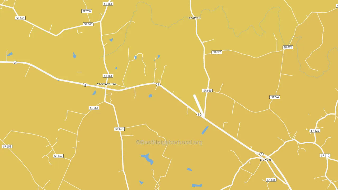 Map of the best neighborhoods in the 22741 area, with better matches in green and worse matches in red