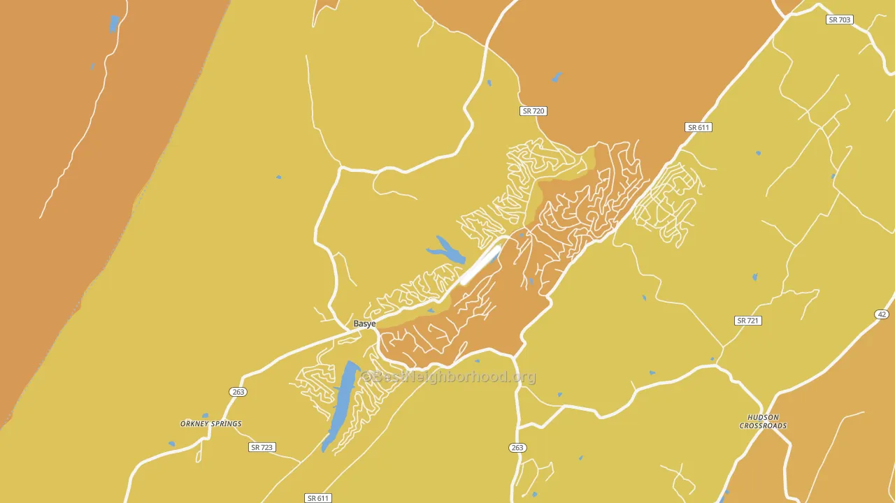 Map of the best neighborhoods in the 22810 area, with better matches in green and worse matches in red