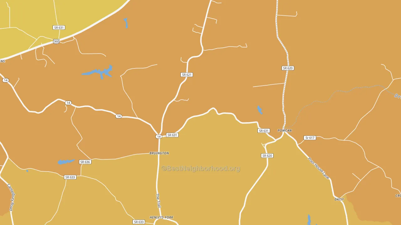 Map of the best neighborhoods in the 23023 area, with better matches in green and worse matches in red