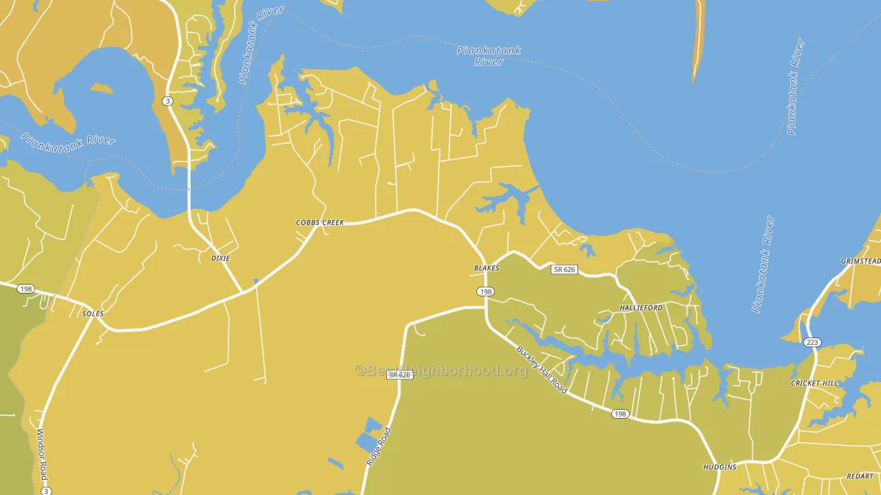 Map of the best neighborhoods in the 23035 area, with better matches in green and worse matches in red