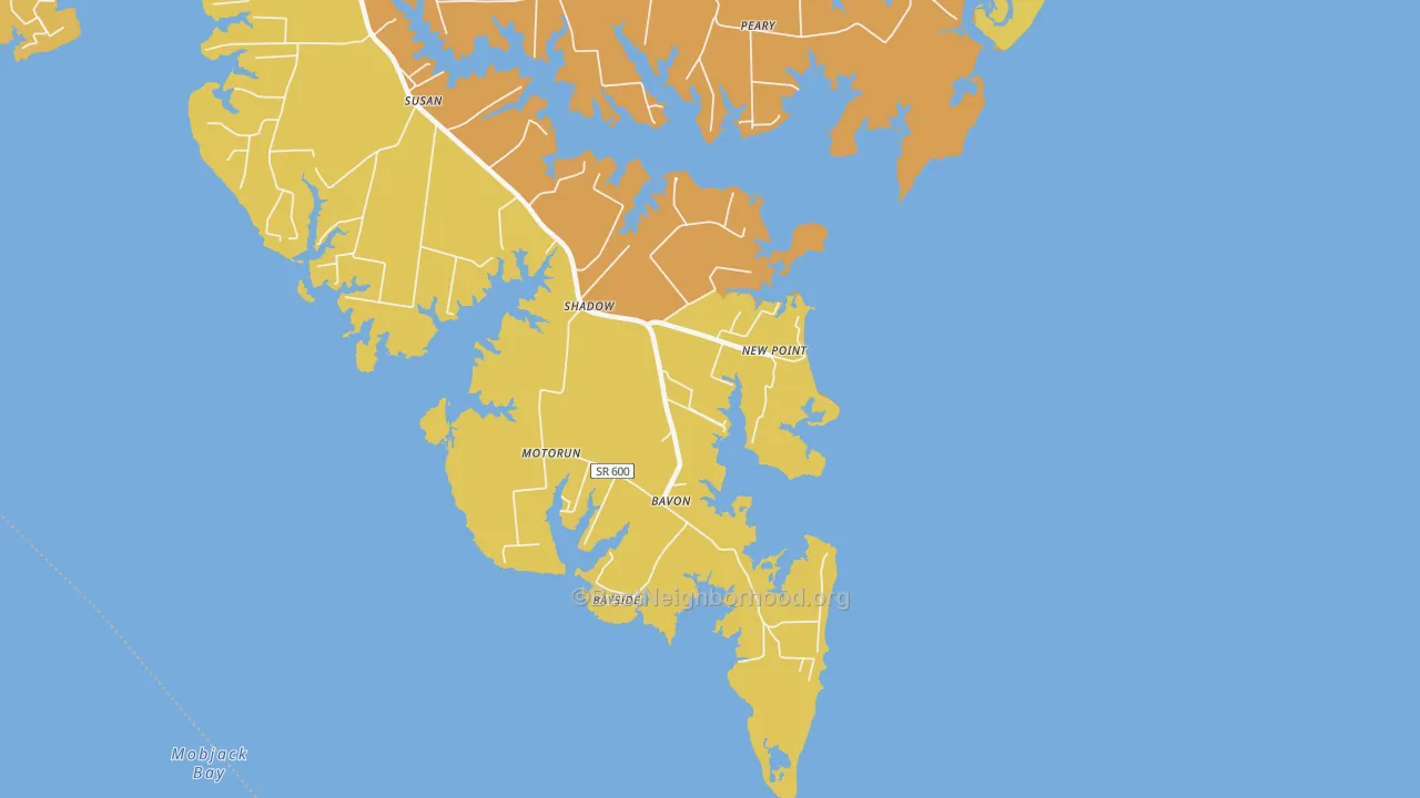 Map of the best neighborhoods in the 23125 area, with better matches in green and worse matches in red
