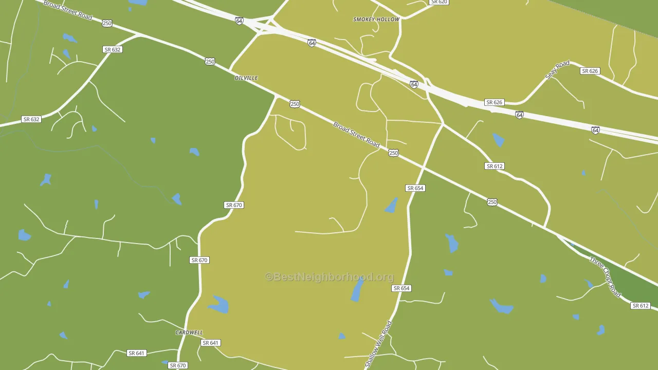 Map of the best neighborhoods in the 23129 area, with better matches in green and worse matches in red