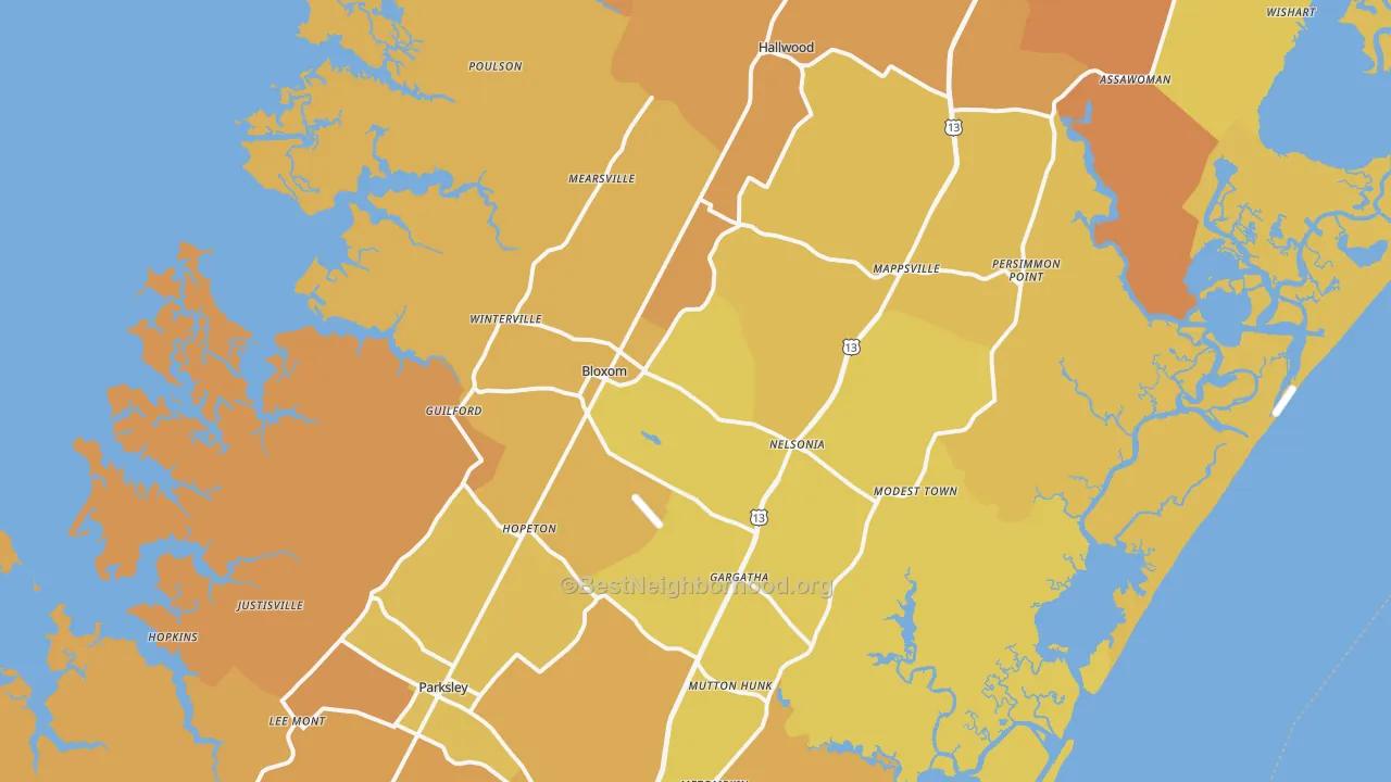 Map of the best neighborhoods in the 23308 area, with better matches in green and worse matches in red