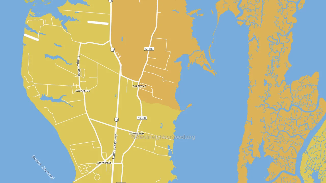 Map of the best neighborhoods in the 23313 area, with better matches in green and worse matches in red