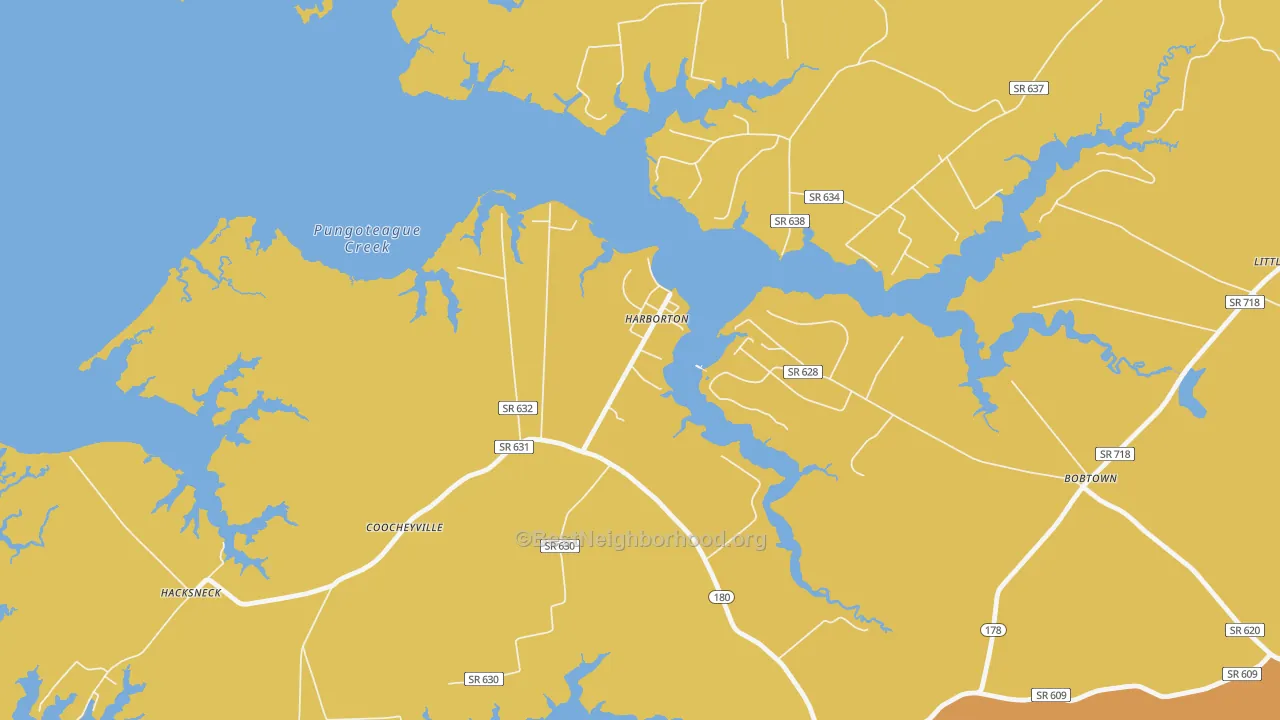 Map of the best neighborhoods in the 23389 area, with better matches in green and worse matches in red