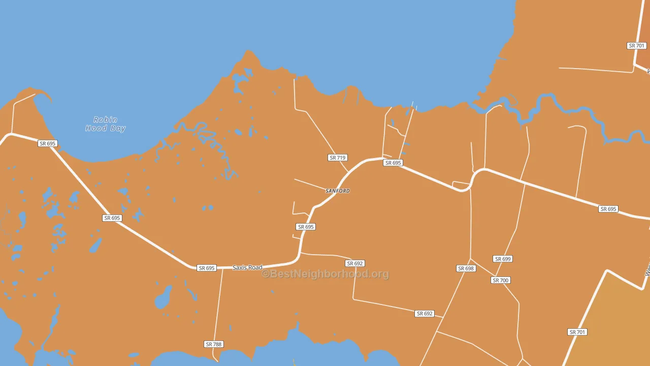 Map of the best neighborhoods in the 23426 area, with better matches in green and worse matches in red